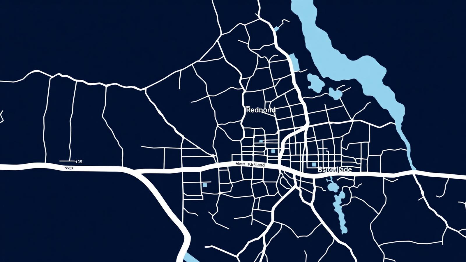 Map of Best Glass service area across Redmond, Bellevue and Kirkland